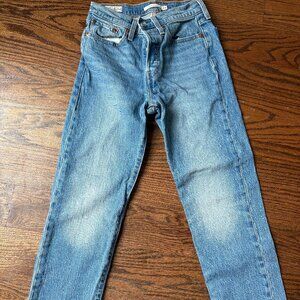 Levi Wedgie Straight Leg Slight Distressed Medium Wash Jeans Size 24